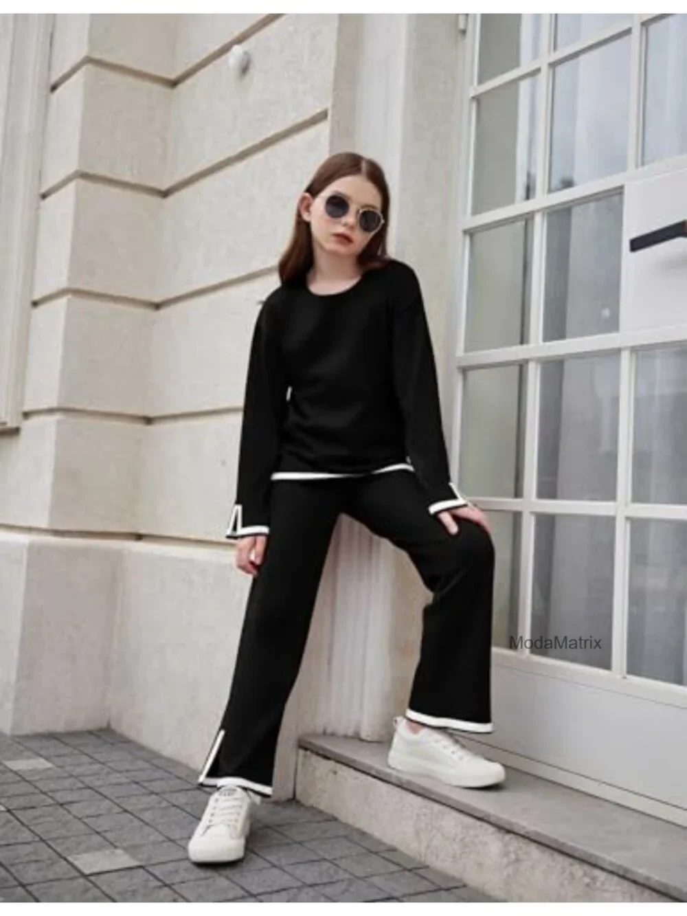 Girls 2 Piece Knit Sweater Set Long Sleeve Top Wide Leg Pants Fall Tracksuit